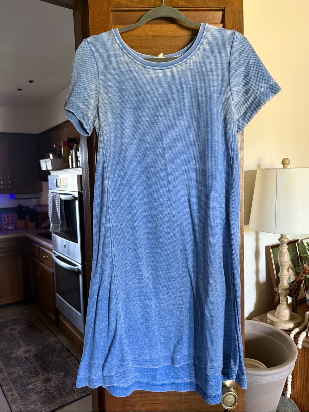 Jane and Delancey garment dyed waffle knit t-shirt dress GUC small blue
